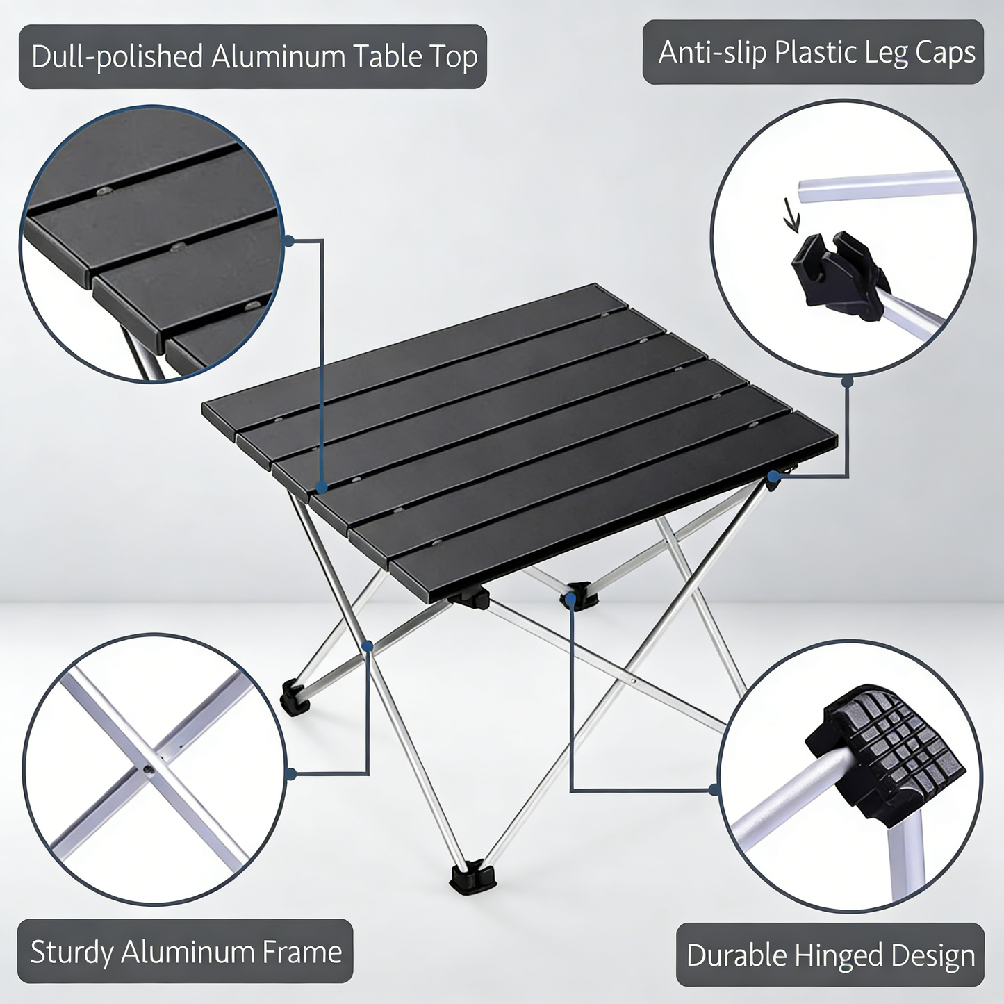 Anti-Slip Compact Folding Table, Ultralight Aluminum Portable Table with Storage Slot for Camping