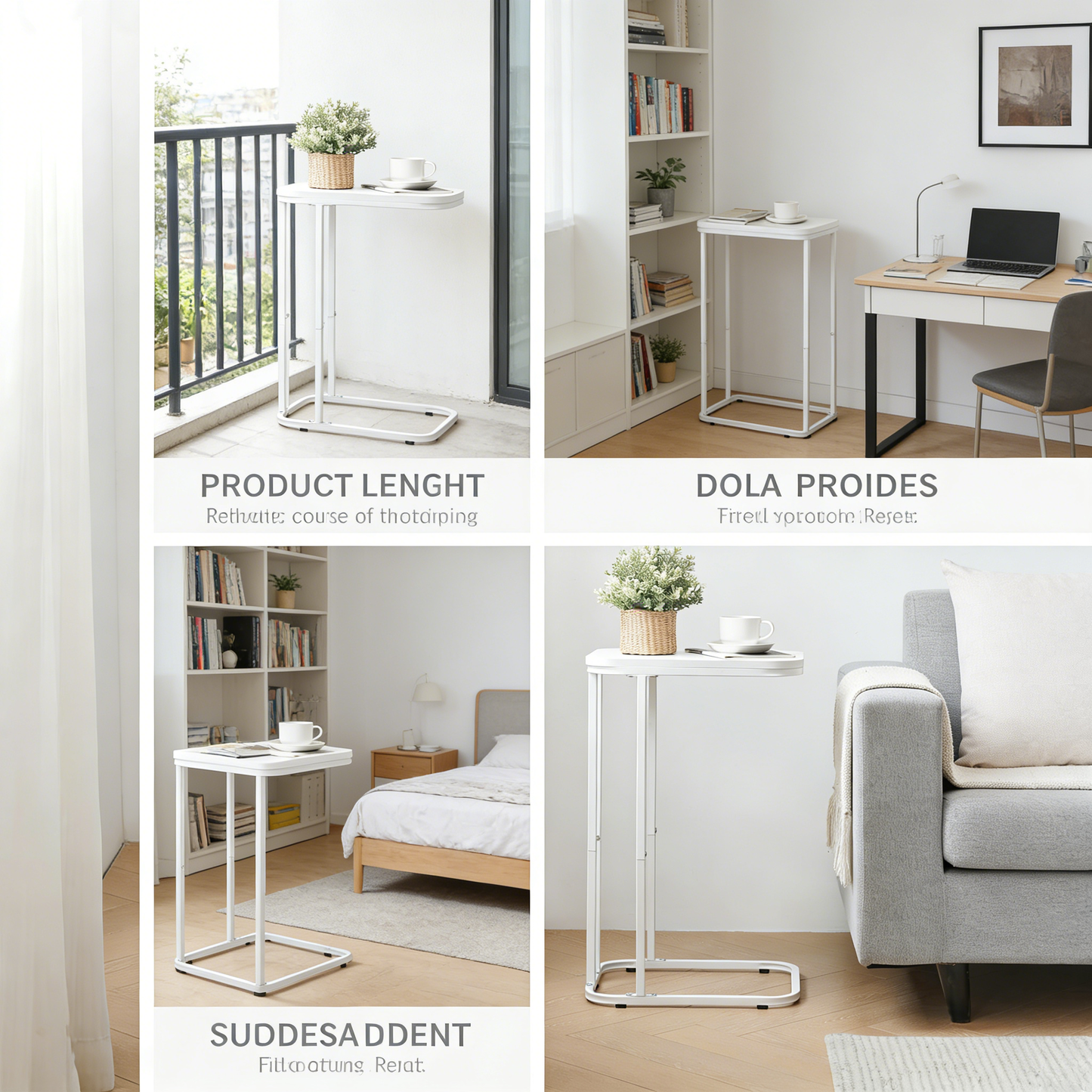 Narrow C Shaped End Table, Space Saving Sofa Side Table for Living Room Bedroom