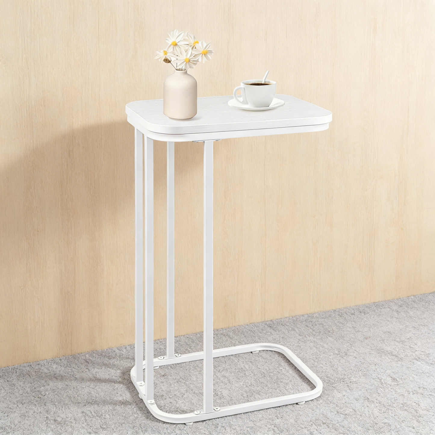 Narrow C Shaped End Table, Space Saving Sofa Side Table for Living Room Bedroom