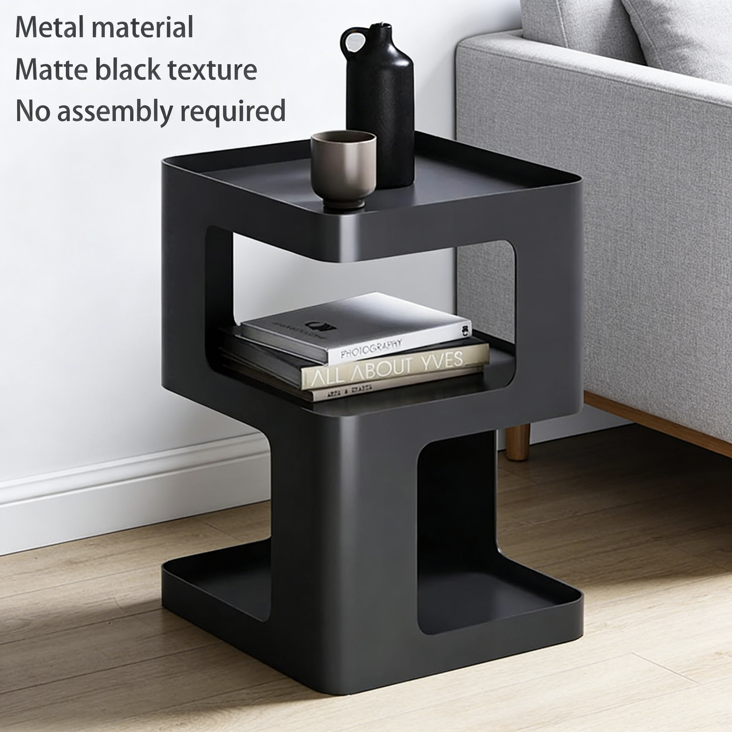 3-Tier All-Metal Side Table, No-Assembly Modern Accent Table with Matte Finish for Living Room Bedroom