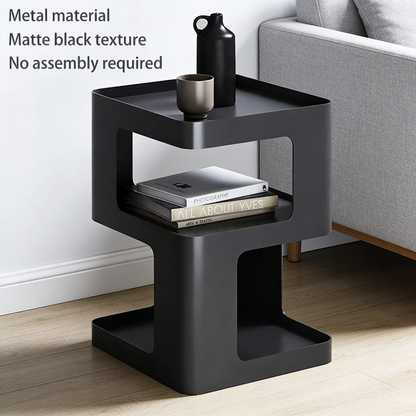 3-Tier All-Metal Side Table, No-Assembly Modern Accent Table with Matte Finish for Living Room Bedroom