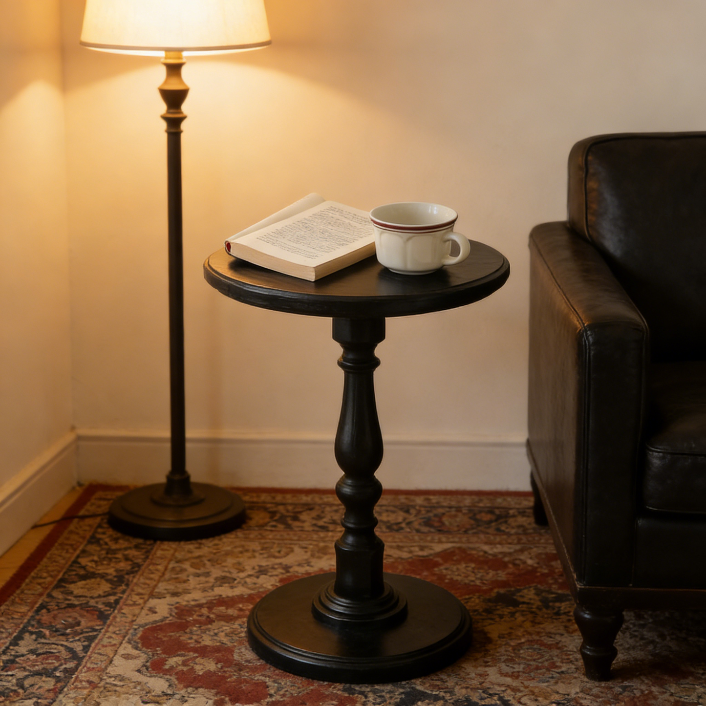 Vintage Spindle Pedestal Side Table, Waterproof Round Accent Table for Small Spaces