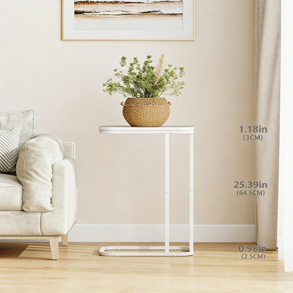 Narrow C Shaped End Table, Space Saving Sofa Side Table for Living Room Bedroom