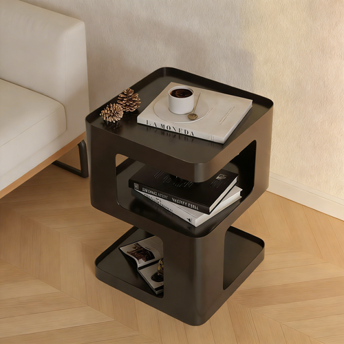 3-Tier All-Metal Side Table, No-Assembly Modern Accent Table with Matte Finish for Living Room Bedroom