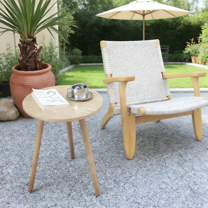 3-Legged Round Side Table, Natural Wood End Table for Small Spaces Indoor Outdoor