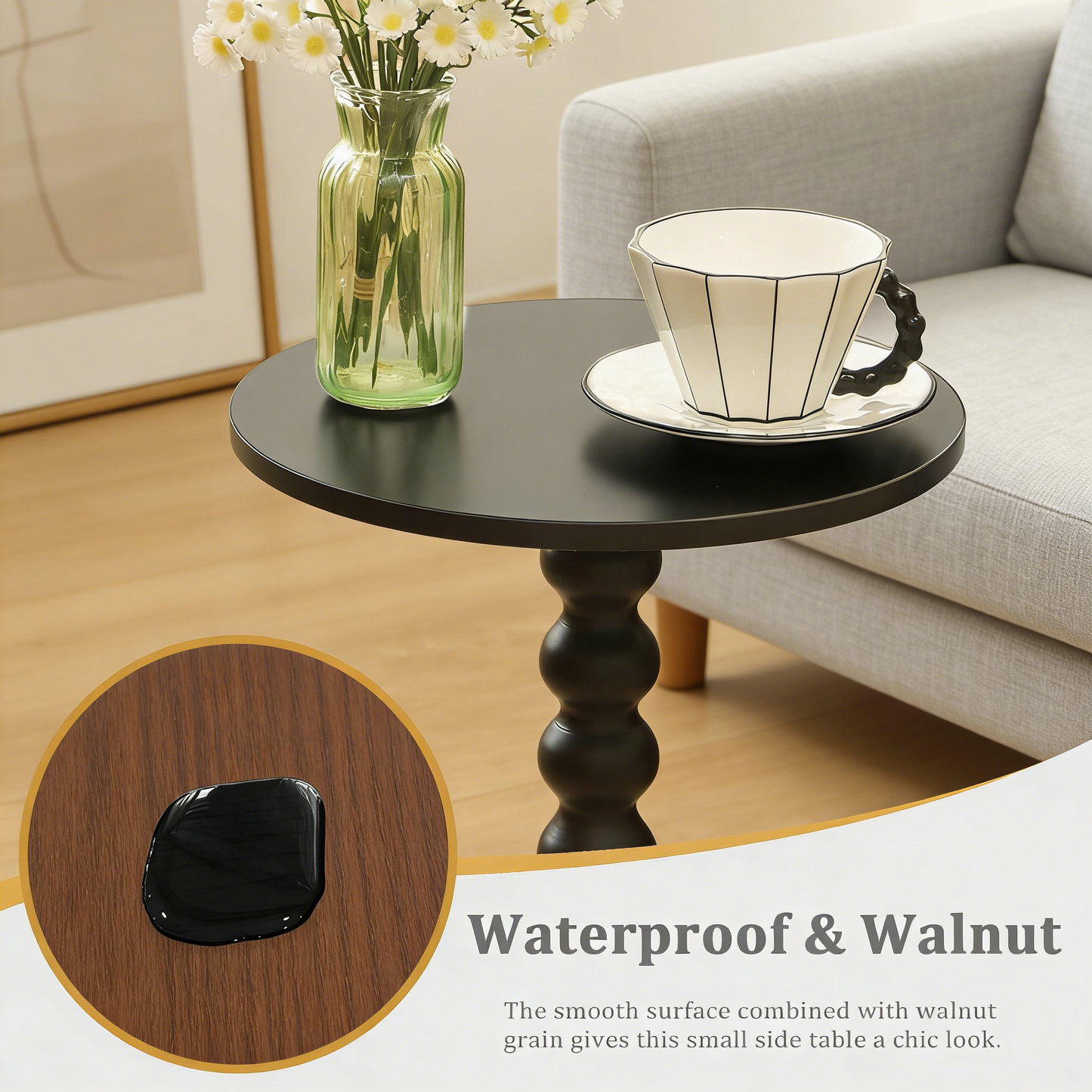 Vintage Spindle Pedestal Side Table, Waterproof Round Accent Table for Small Spaces
