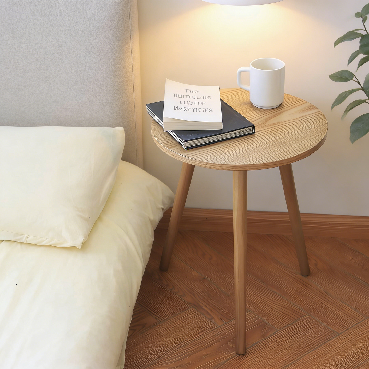 3-Legged Round Side Table, Natural Wood End Table for Small Spaces Indoor Outdoor