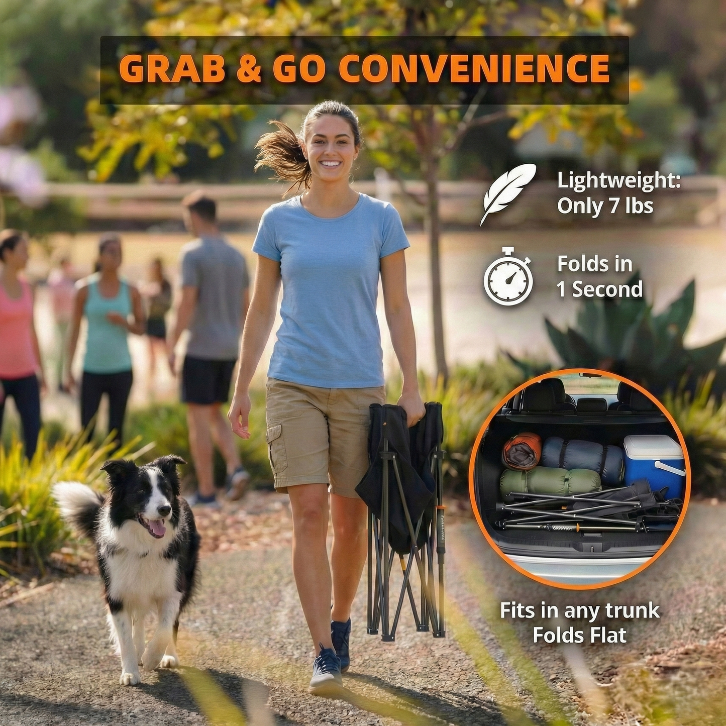 Portable Spring-Action Folding Rocking Camping Chair, Heavy Duty Outdoor Chair with Cup Holder & Side Pocket