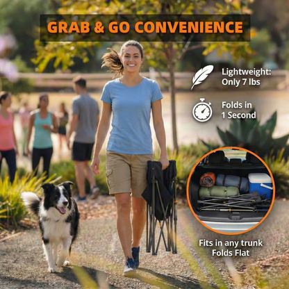 Portable Spring-Action Folding Rocking Camping Chair, Heavy Duty Outdoor Chair with Cup Holder & Side Pocket