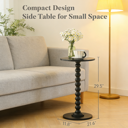 Vintage Spindle Pedestal Side Table, Waterproof Round Accent Table for Small Spaces