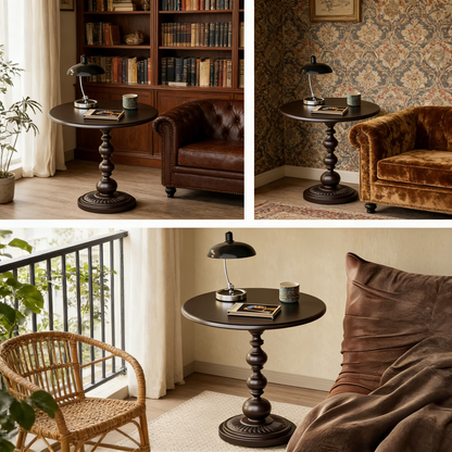 Retro Pedestal End Table, Decorative Round Accent Table for Home