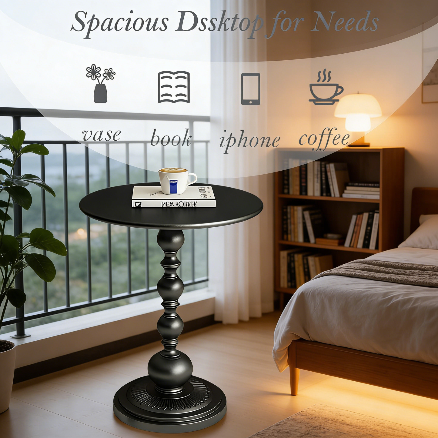 Retro Pedestal End Table, Decorative Round Accent Table for Home