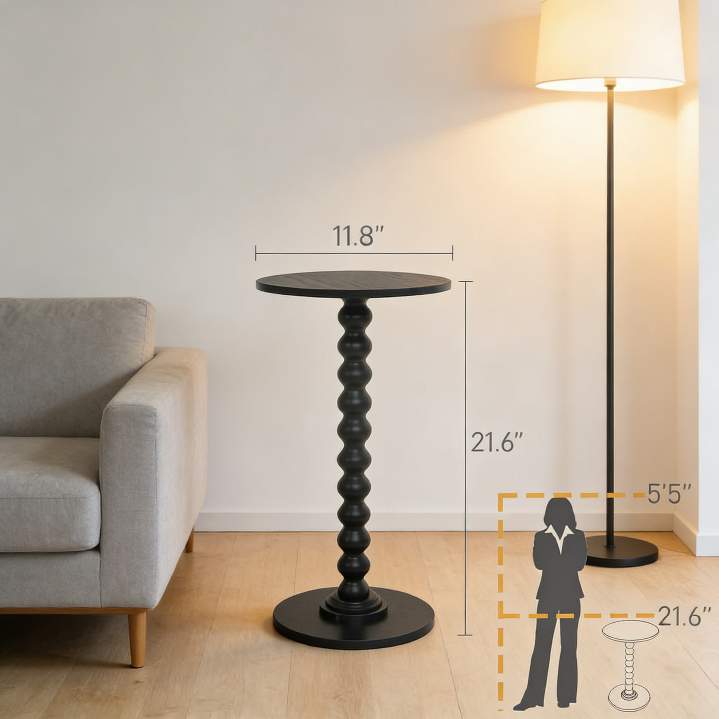 Vintage Spindle Pedestal Side Table, Waterproof Round Accent Table for Small Spaces