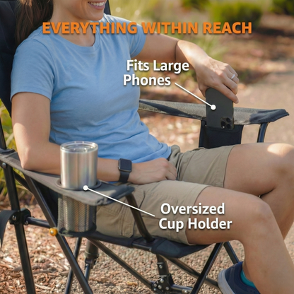 Portable Spring-Action Folding Rocking Camping Chair, Heavy Duty Outdoor Chair with Cup Holder & Side Pocket