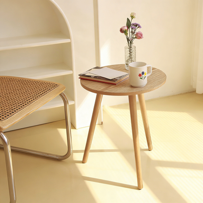 3-Legged Round Side Table, Natural Wood End Table for Small Spaces Indoor Outdoor