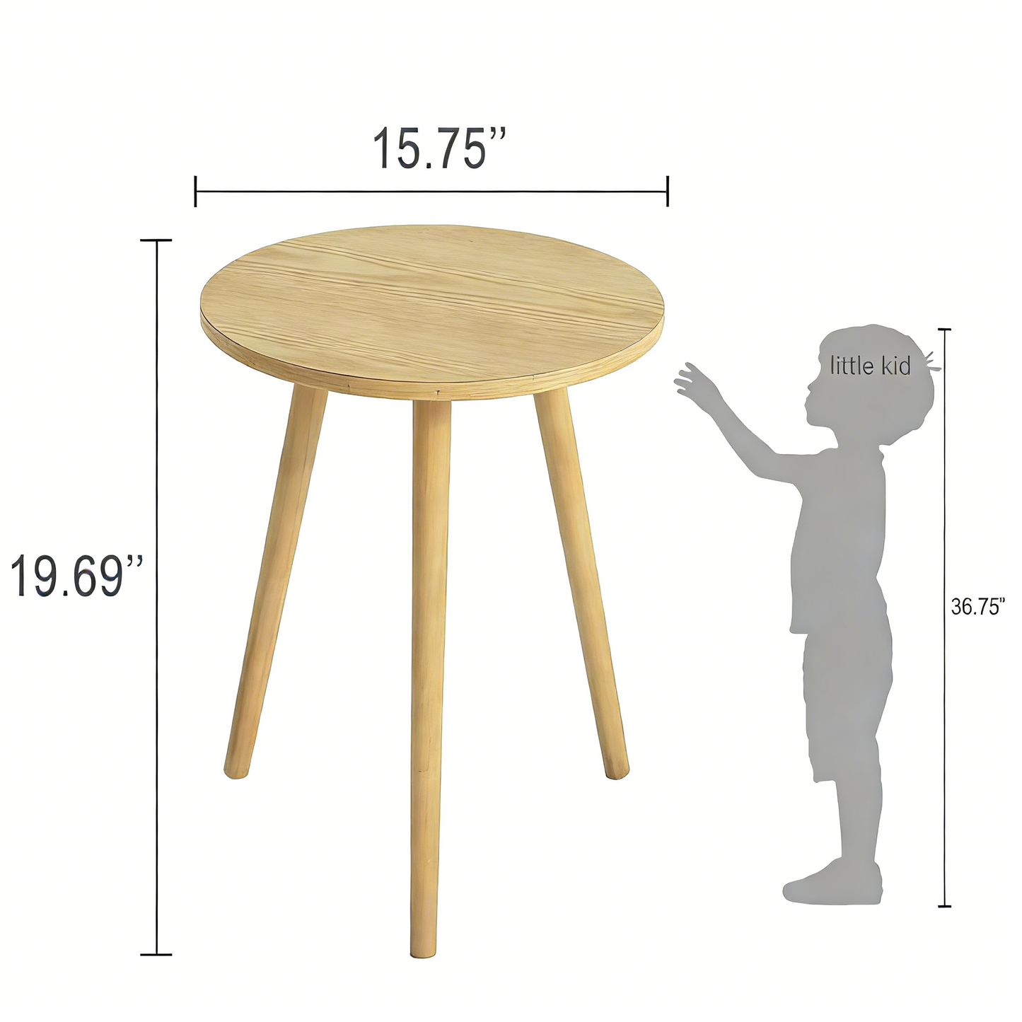 3-Legged Round Side Table, Natural Wood End Table for Small Spaces Indoor Outdoor