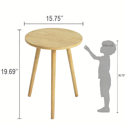 3-Legged Round Side Table, Natural Wood End Table for Small Spaces Indoor Outdoor