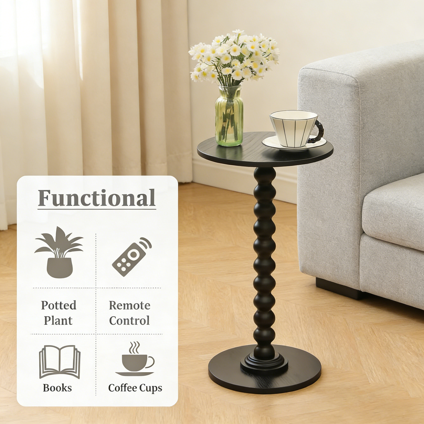 Vintage Spindle Pedestal Side Table, Waterproof Round Accent Table for Small Spaces