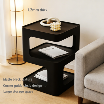 3-Tier All-Metal Side Table, No-Assembly Modern Accent Table with Matte Finish for Living Room Bedroom