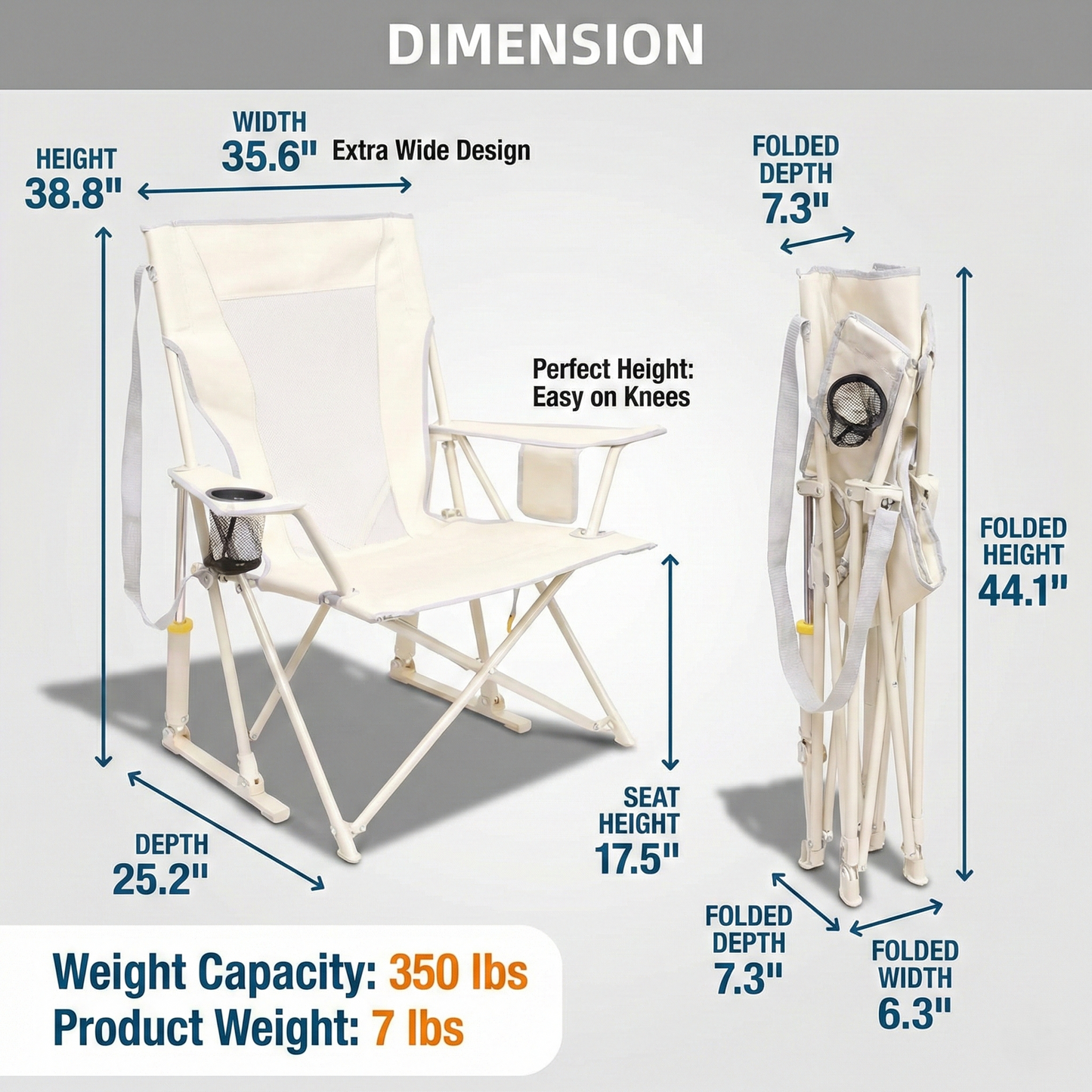 Portable Spring-Action Folding Rocking Camping Chair, Heavy Duty Outdoor Chair with Cup Holder & Side Pocket