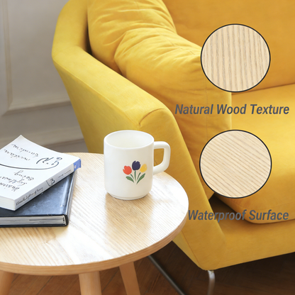 3-Legged Round Side Table, Natural Wood End Table for Small Spaces Indoor Outdoor