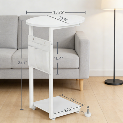 C-Shaped Slide Under Sofa Side Table with Storage Pockets, Compact End Table for Living Room Bedroom
