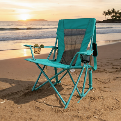 Portable Spring-Action Folding Rocking Camping Chair, Heavy Duty Outdoor Chair with Cup Holder & Side Pocket