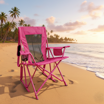 Portable Spring-Action Folding Rocking Camping Chair, Heavy Duty Outdoor Chair with Cup Holder & Side Pocket