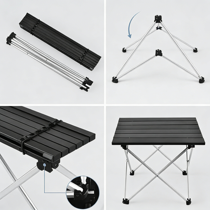 Anti-Slip Compact Folding Table, Ultralight Aluminum Portable Table with Storage Slot for Camping