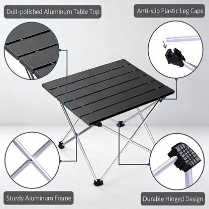 Anti-Slip Compact Folding Table, Ultralight Aluminum Portable Table with Storage Slot for Camping