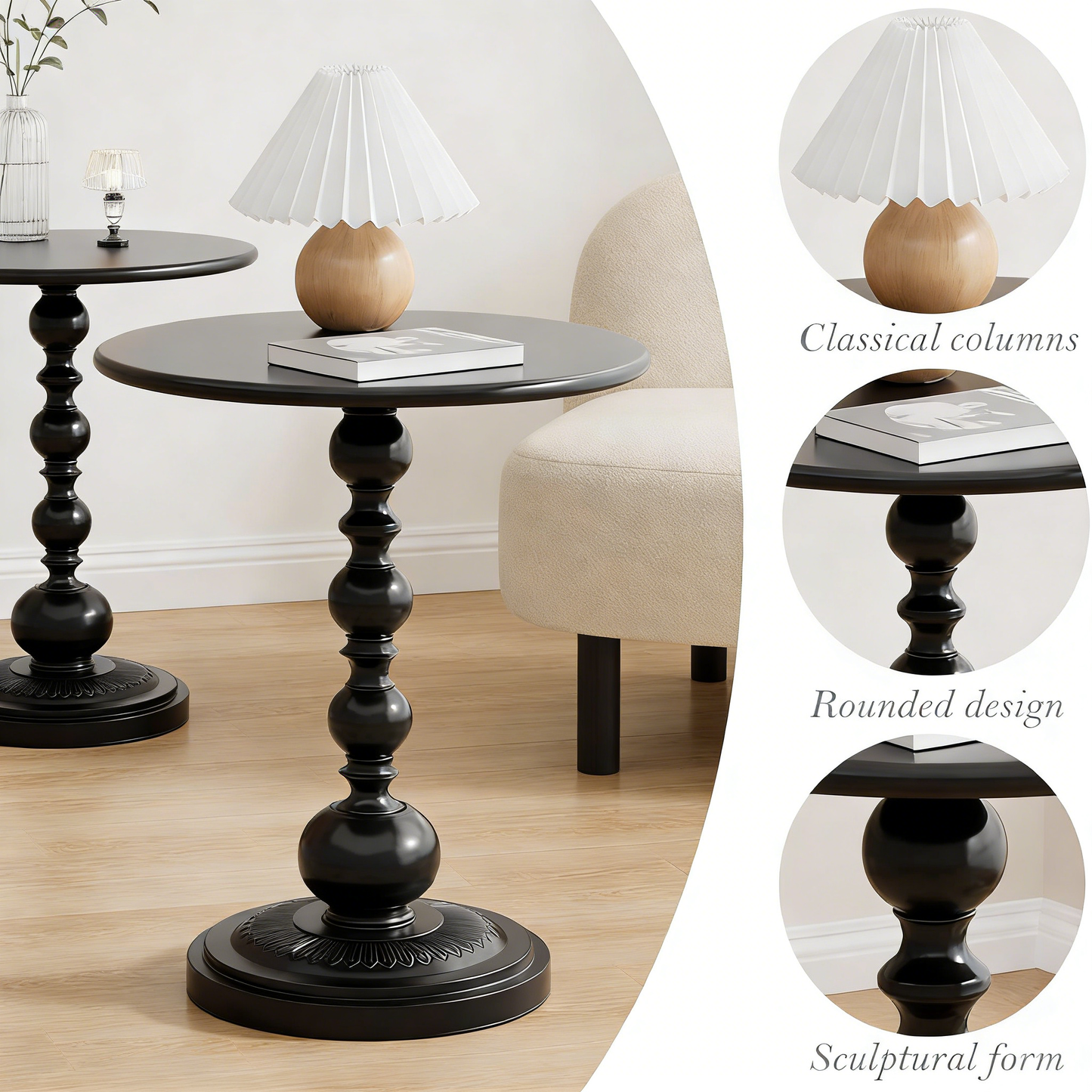 Retro Pedestal End Table, Decorative Round Accent Table for Home