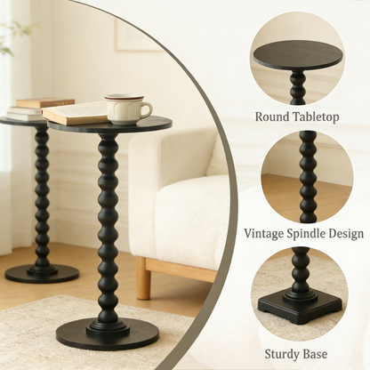 Vintage Spindle Pedestal Side Table, Waterproof Round Accent Table for Small Spaces