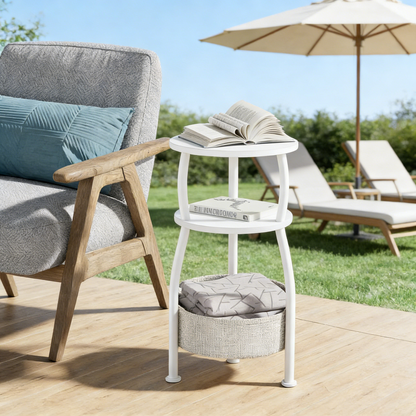 Compact Round End Table with Storage, Multi-Purpose Nightstand for Small Spaces